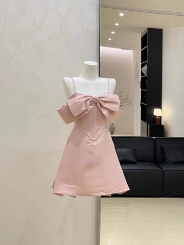 A Line Spaghetti Straps Ruffled Pink Women's Short Holiday Dresses Party Dress SD196